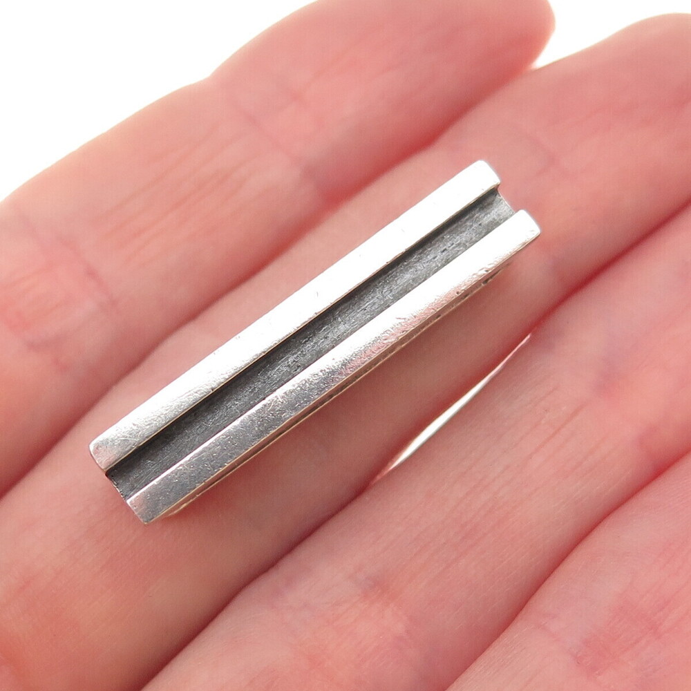 Antonio Pineda 970 Silver Vintage Mexico Modernist Ribbed Oxidized Tie Clip
